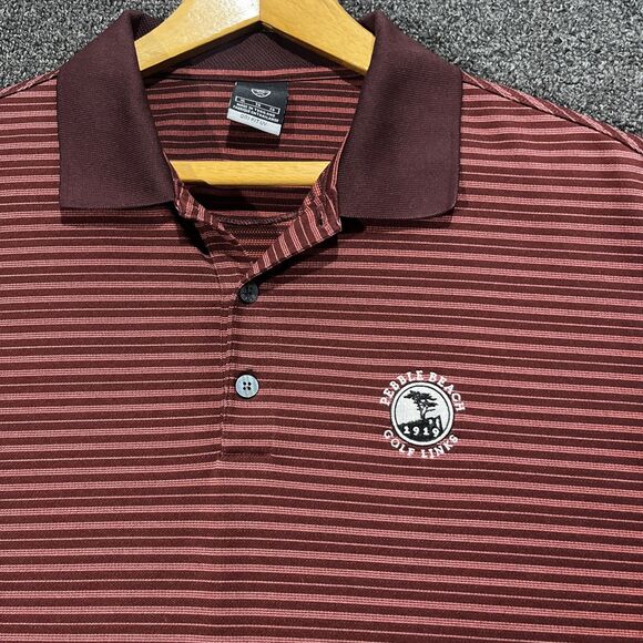 Nike‎ Golf Shirt Mens Red Striped XL Pebble Beach Short Sleeve Golf Dri-Fit UV - Picture 1 of 12